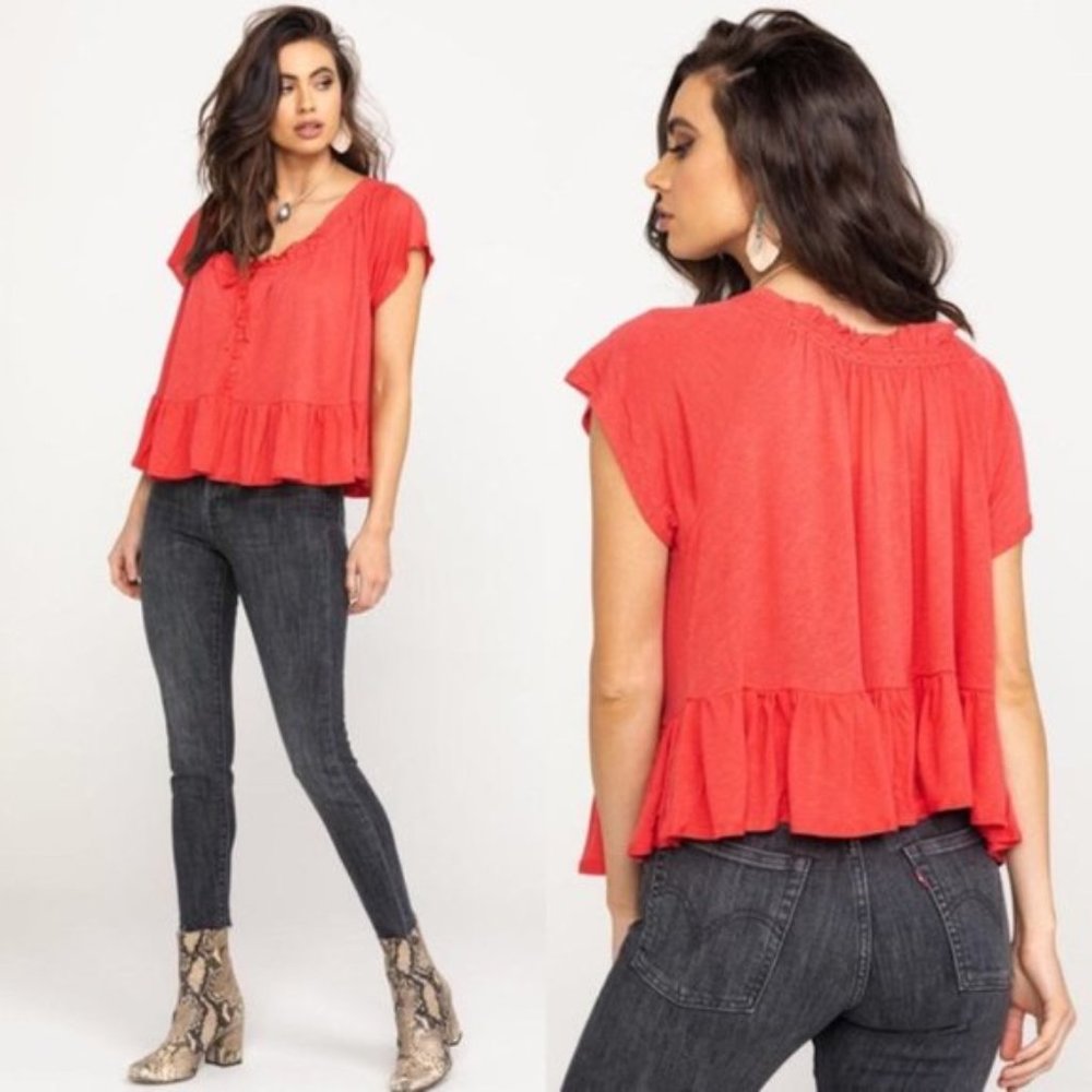 Anthropologie Free People Charlie Ruffle Tee Top